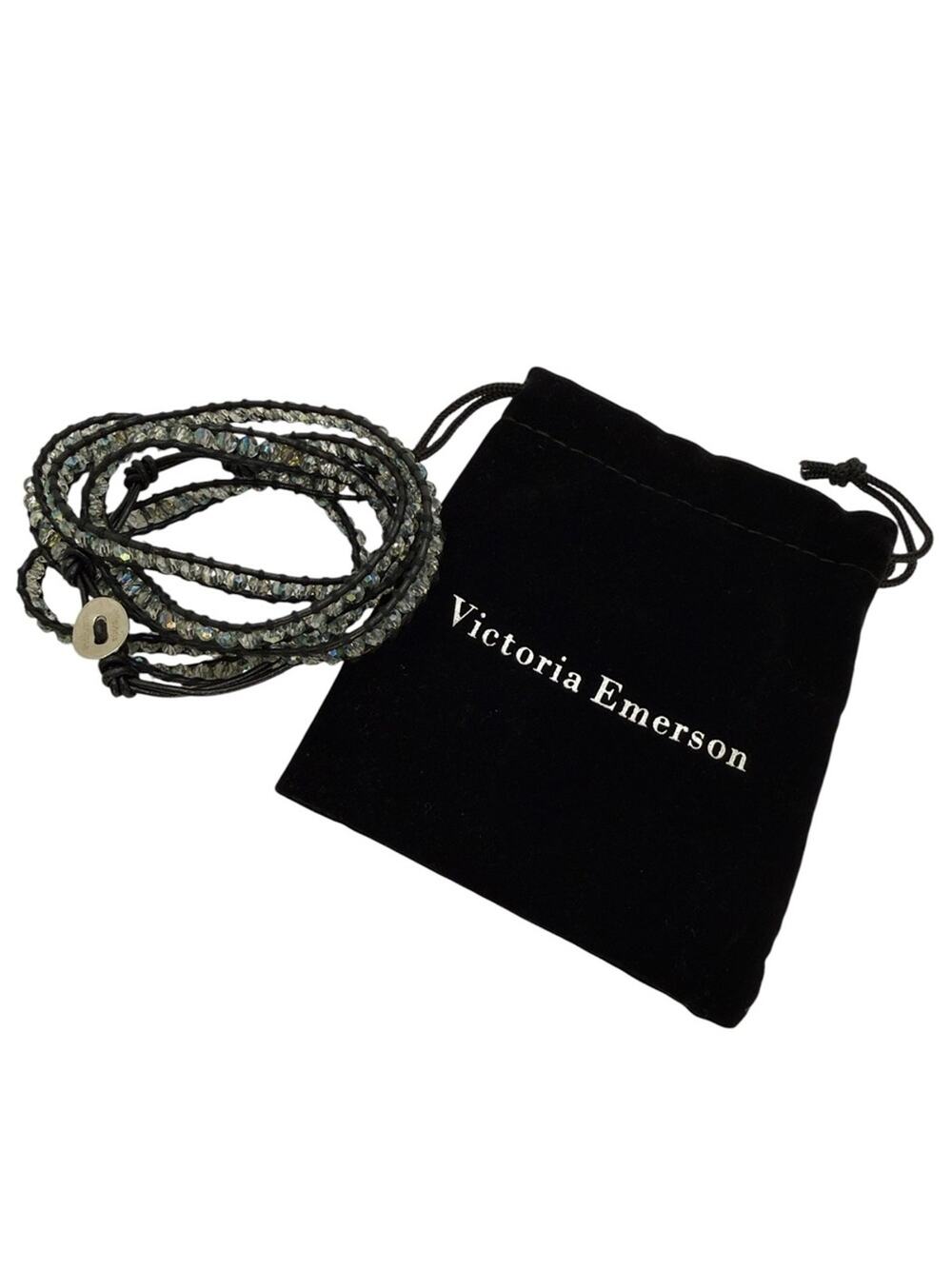Victoria Emerson Iridescent Multi-Wrap Bracelet with Black Leather Cord